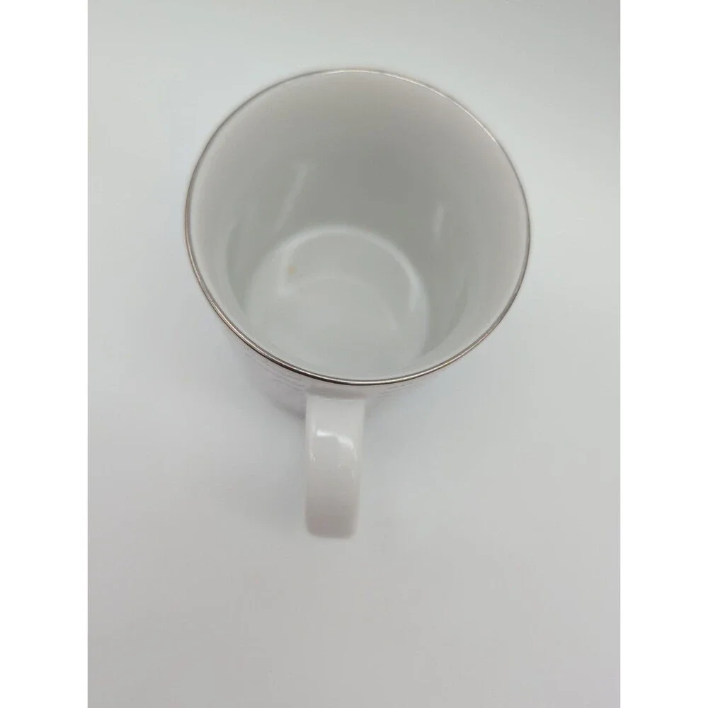 Crate& Barrel Script Mug 8 Oz Holiday Christmas Seasons Greetings Joy Peace